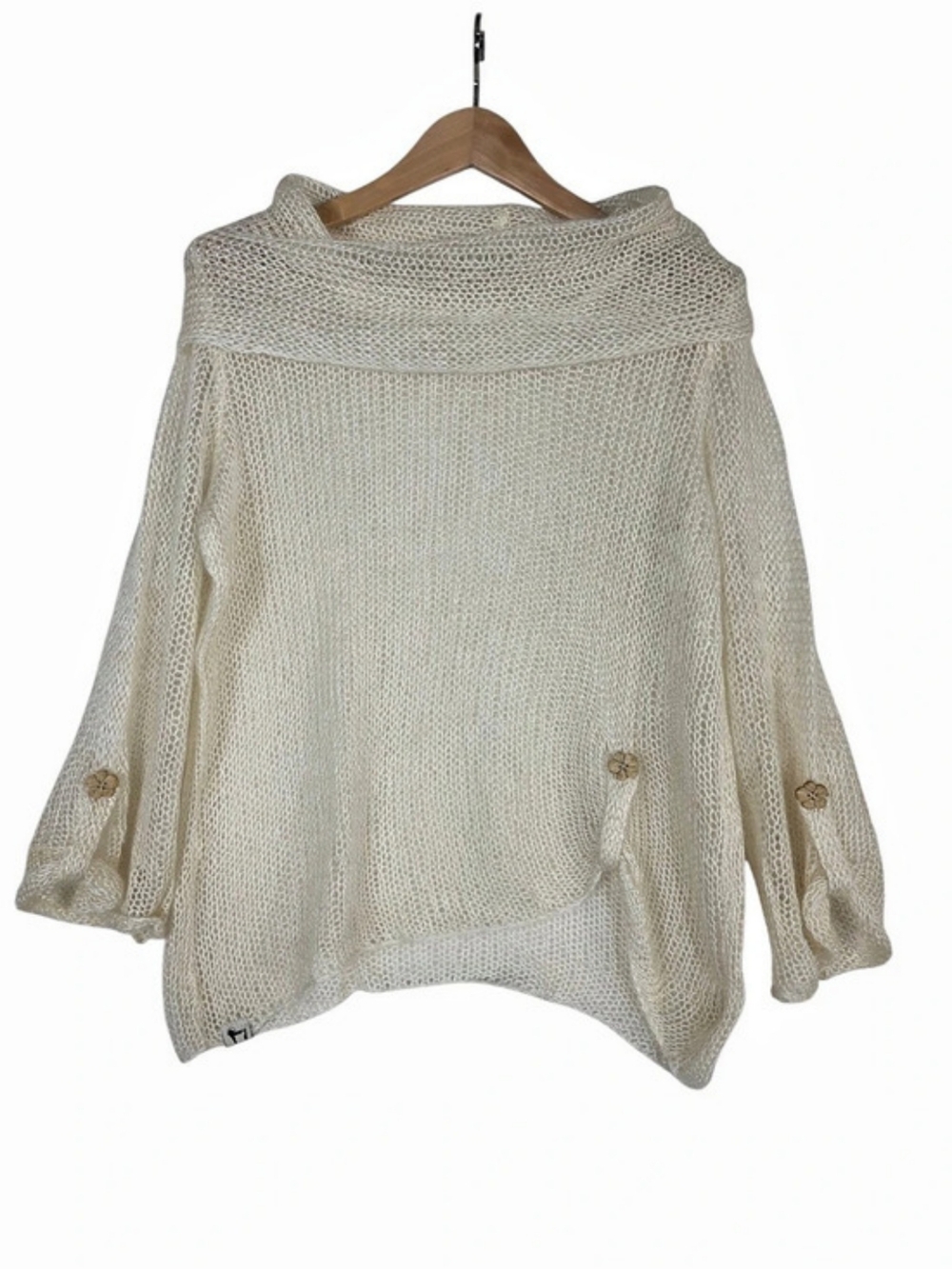 L'angelaine Open Knit Cowl Neck Sweater Kidmohair & Silk Blend Size M